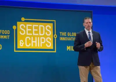 Frank Zammataro speaking on stage at Seeds & Chips Conference, Milan Italy 2018